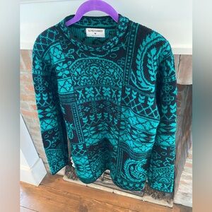 Vintage Made In USA Jade & Black Clover Geometric Crew Neck Sweater Medi…